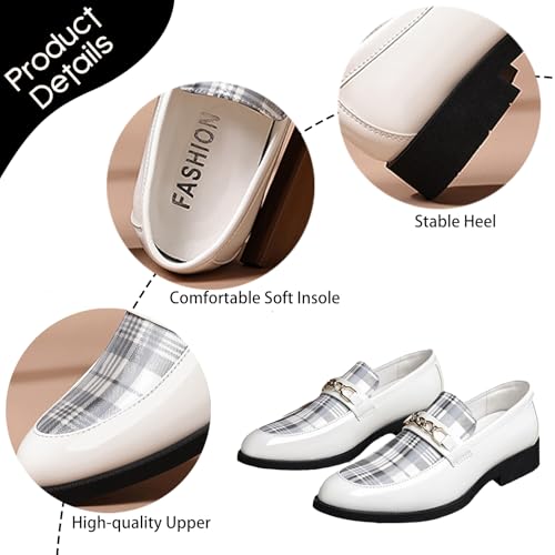 Men's Plaid Patent Leather Classic Gold Buckle Penny Loafers Fashion Comfortable Breathe Pointed Toe Slip On Formal Shoes for Casual Business Walking Dress Shoes3