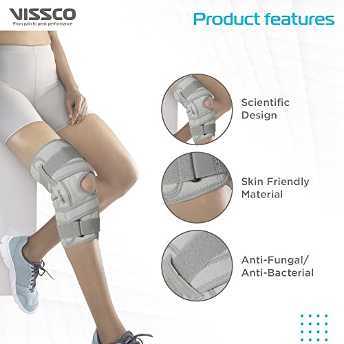 Image of Vissco OA Knee Brace - Open Type, Offloads the Pressure on the Knee - (Left) Grey - Medium