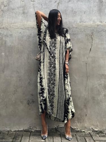 Stylish Women's Printed Beach Kaftan Dress, Short Sleeve, Plus Size Bathing Suit Cover Ups4