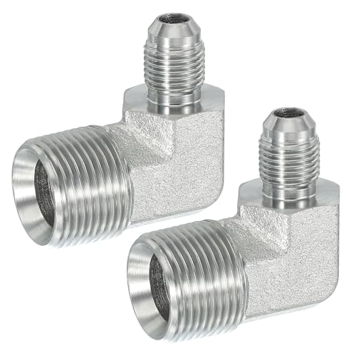 Image of PATIKIL 90 Degree Pipe Adapter, 2 Pcs 9 /16 inch Male 37 Flare JIC x 3 /4 inch BSPT Male Connector Carbon Steel Elbow Fitting for Air Hydraulic Fluid Fuel Water Oil, Silver