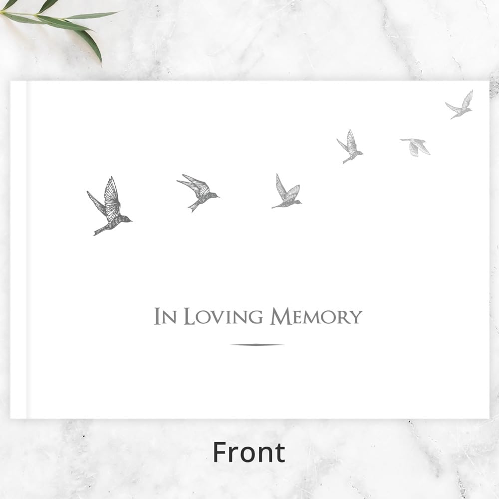 Non-Personalised Condolence Guest Book - Grey Flying Birds (58/0081) - Image 2
