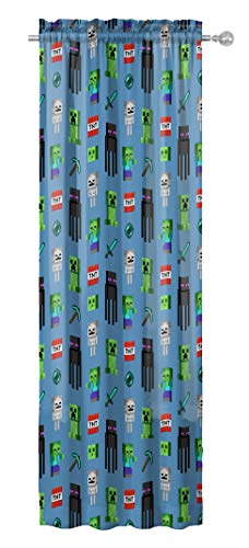 Image of Jay Franco Kids Window Drapes - 4 Piece Curtain Set Includes 2 Tiebacks, Beautiful Bedding Room Decor and Easy Set Up, Blue - Minecraft, 63 Inch (Pack of 2)