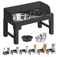 Feandrea Hundenapf erhöht, Futternapf mit Gestell, Fressnäpfe, höhenverstellbar und neigbar, Futterstation, 2 Näpfe aus Edelstahl 304, 1 Napf für EIN langsames Fressen, tintenschwarz PRB103B01
