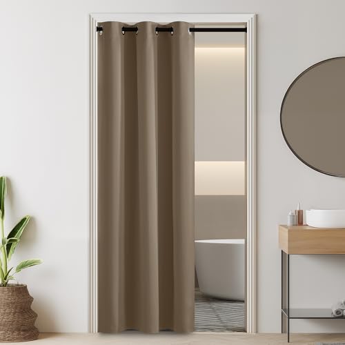 Image of RYB HOME 100% Blackout Door Curtain for Doorway /Open Closet, Privacy Temporary Door for Bedroom /Kitchen /Laundry /Patio, Thermal Insulated Drapes, Mocha, W34xL80, 1 Panel