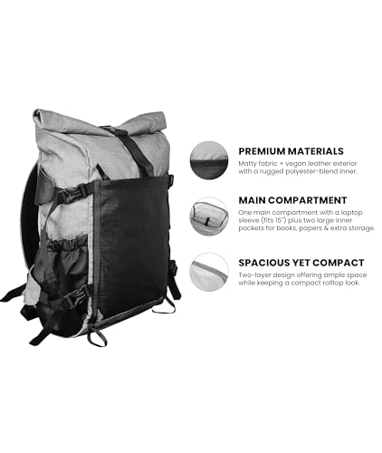 Image of karkaza Backpack Rolltop Rucksack Women & Men School Bag Unisex Water-Resistant Casual Daypack fits 15 inch Laptop