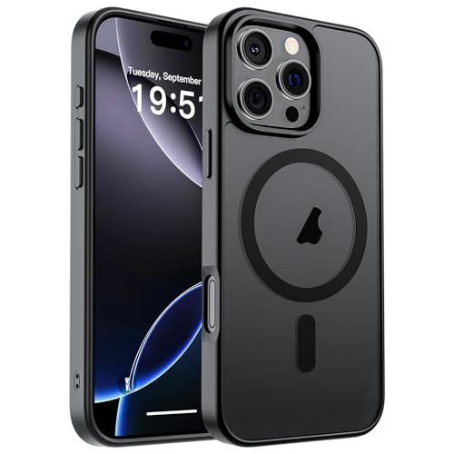 SUPFINE Magnetic for iPhone 16 Pro Max Case (Compatible with MagSafe) (Military Grade Drop Protection) Translucent Matte Shockproof Phone Cover, Black