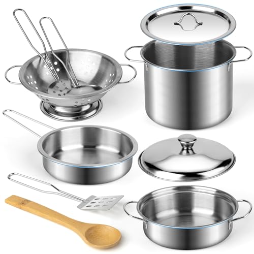 image for Juboury Kitchen Pretend Play Toys with Stainless Steel Cookware Pots a