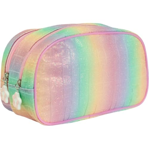 Estojo Escolar KIT Canoa Arco Iris, 02 Compartimentos com Ziper Reforçado - Ideal para Canetas, Lapis e Acessorios Escolares