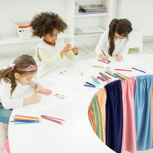 Image of Oudain 14 ft Boho Colorful Table Skirt Cloths for Teacher Desk Classroom Boho Wrinkle Bohemia Table Cover Skirt for Office Kindergarten Classroom Kidney Shaped Desk Back to School Supplies