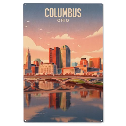 Lantern Press 10x15 Inch Wood Sign, Ready to Hang Wall Decor, Columbus, Ohio, Lithograph City Series