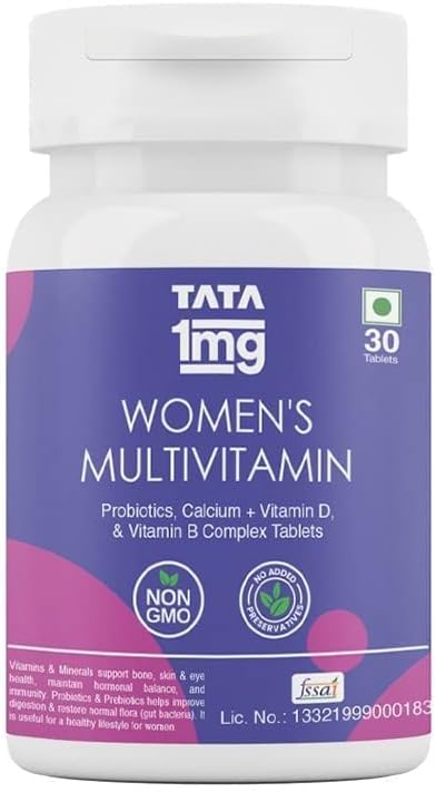 Tata 1mg Womens Multivitamin Veg Tablet with Zinc,Vitamin C,Calcium,Vitamin D & Iron Support Health Protection,Bones & Overall Health For Women (Pack Of 30 Tablets), 52 grams