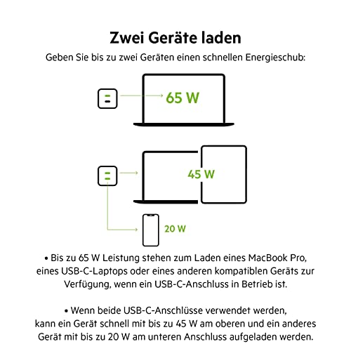 Belkin 65-W-USB-C-Ladegerät mit 2 Ports und USB-C/C-Kabel, Schnellladen mit Power Delivery 3.0 und GaN-Technologie für MacBook Pro… – Ansicht 4