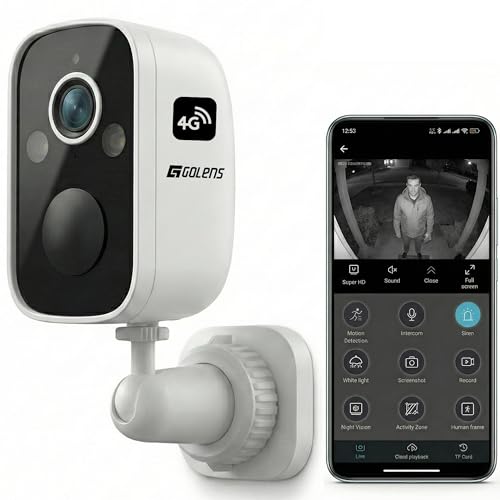 Image of Golens WC08K 4G SIM Security Camera Outdoor, 2K 3MP Wireless No WiFi, 5000mAh Battery Powered, Color Night Vision, AI Motion Detection, Siren Alarm, Two-Way Audio, Waterproof CCTV Camera