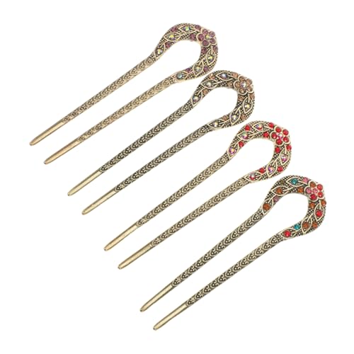 MAJORMENCH 4個?古???簪 桃花水?装飾 風 字型 ヘアフォーク レディース 髪留め 婚礼 パーティー用 髪飾り 簪 和風アップスル用