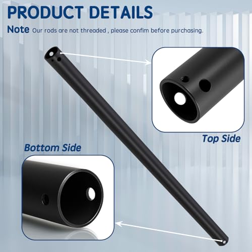 Image of 16 Inch Ceiling Fan Downrod with UL Wires, Matte Black, 1-Inch Diameter, Unthreaded