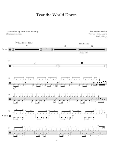 We Are the Fallen - Tear the World Down: Drum Sheet Music (JDS: Evanescence Drum Sheet Music) (English Edition)