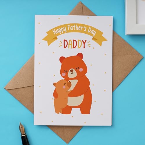 Image of Oye Happy - Father's Day Teddy Bear Card - Cute Dad & Baby Bear Greeting Card for Father's Day