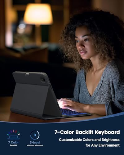 Image of typecase Folio Keyboard Case for iPad A16 (11th) & iPad 10th Gen 10.9 inch (2022), Magnetic Wireless Detachable Keyboard, 7-Color Premium Backlight, Thin & Light, Pencil Holder-Charcoal Grey