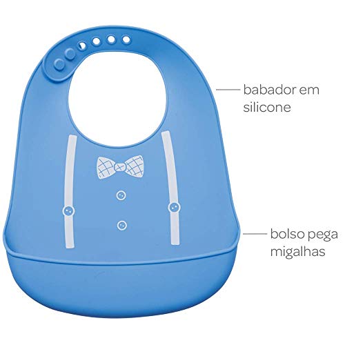Babador de Silicone com Pega Migalhas - Menino, Buba, Azul
