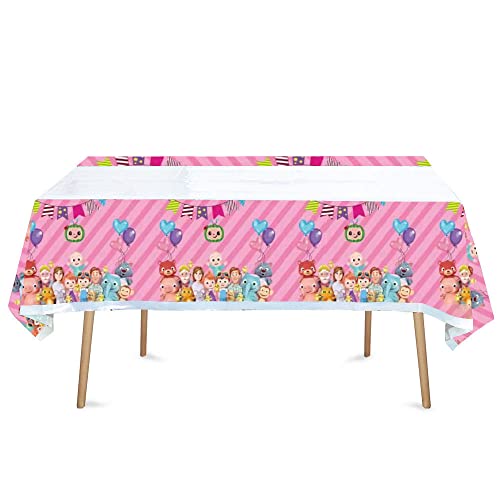 2PCS Coco JJ Melon Tablecloth,Coco JJ Melon Table Cover, for Coco JJ Melon Theme Birthday Party Supplies Decorations (70" x 42") (Pink)