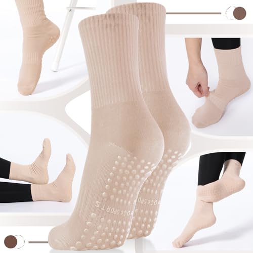 Image of Cozypower 7 Pairs Women Non Slip Pilates Socks with Grips Yoga Crew Sock Small Feet for Barre Hospital Workout Ballet Dance