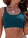 SHEKINI Women Sports Bikini Top Padded Beach Swimwear Swim Crop Tops Modest Bathing Suit, Blue, Large