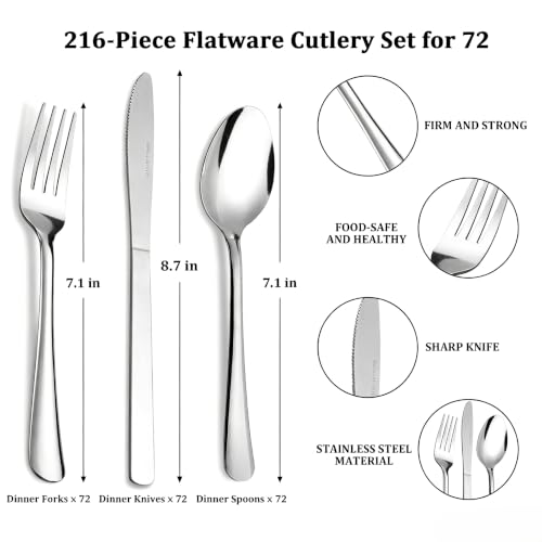 Image of 216pcs Silverware Set - Dinner Forks, Dinner Spoons & Dinner Knife