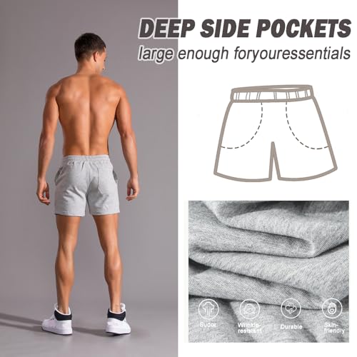 Image of Men 5.5 /7 Inch Cotton Sweat Shorts Men Cotton Workout Short with Pockets