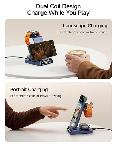 Image of 3 in 1 Wireless Charger for Samsung Galaxy S26 Ultra, Galaxy Watch 8, Buds | Dimmable LED clock, Dual-angle charging stand, Case-friendly, Compact & space-saving, Multi-protection, Charging indicator