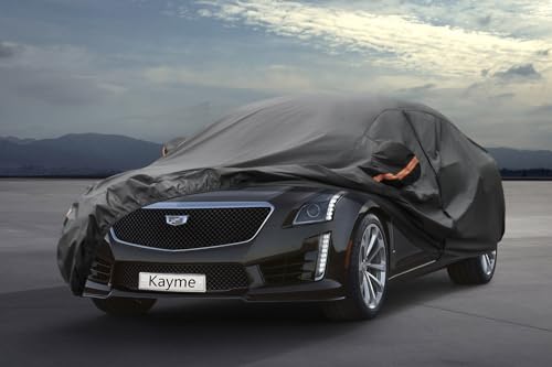 Image of Kayme 7 Layers Car Cover Custom Fit for Cadillac CTS (2003-2019) Waterproof All Weather for Automobiles, Outdoor Full Cover Rain Sun UV Protection.Black