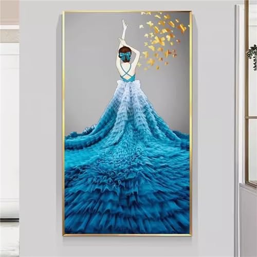 Diamond Painting Femme Jupe Bleue pour Déco Murale Maison | Kit Broderie Diamant Salon 70x160cm