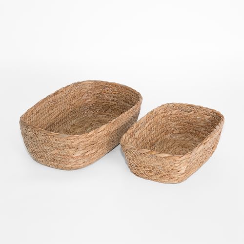 Image of Wickerfield Set of 2 Seagrass Storage Baskets for Shelves, Oval Wicker Hamper Basket, Natural Woven Seagrass Organiser