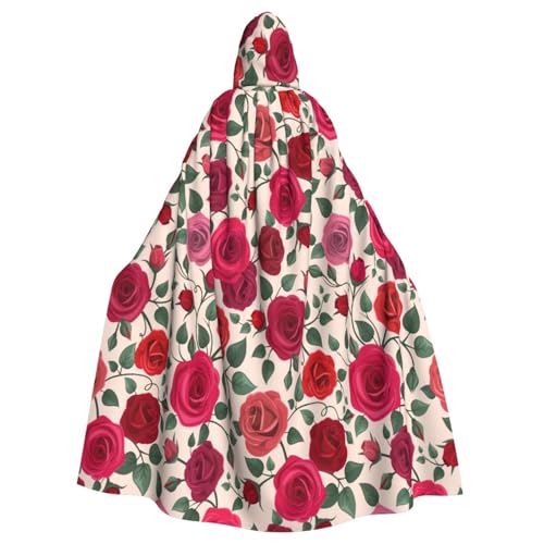 KAKIFE Vintage Floral red Rose Burgundy Flowers Halloween Adult Hooded Cape Full Length Cloak Christmas Cosplay Costume Unisex