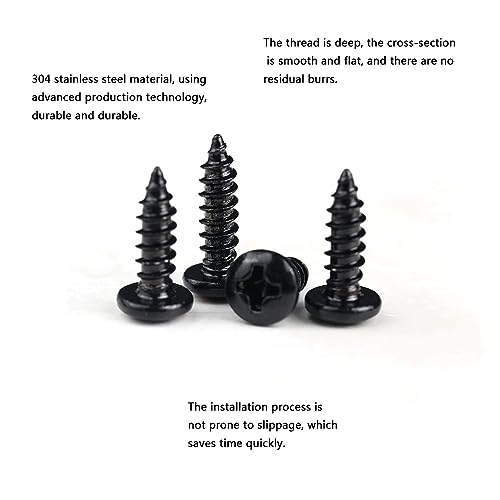 M3*40mm Black Self Tapping Screws, Phillips Pan Head Zinc Plating 304 Stainless Steel Screws - Image 3