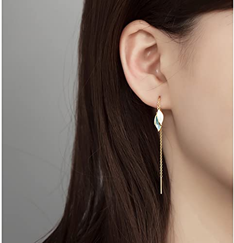Reffeer Solid 925 Sterling Silver Leaf Chain Dangle Earrings for Women Teen Girls Leaf Dangle Drop Earrings Threader Tassel3