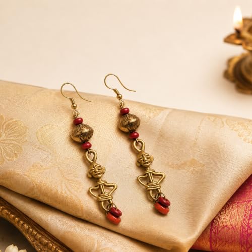 Image of Handcrafted Tribal & Dhokra Art Earrings for Women - Wooden, Nature-Inspired Statement Drop & Traditional Ethnic Designs