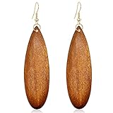 JIUIQL Unique Handmade Lightweight Bohemian Colorful Teardrop Wood Dangle Drop Earrings Personalized
