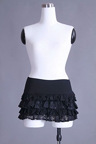 HaoLin Steampunk Retro Victorian Punk Cincher Lace up Long Ruffle Mini Skirt Black3
