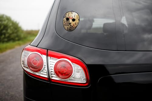 Image of Elektroplate Jason Voorhees Mask Dynamic Car Decal 4.25 inch | Officially Licensed Friday the 13th, Weatherproof Automotive Grade Horror Movie Vinyl Sticker for Water Bottle, Laptop & More