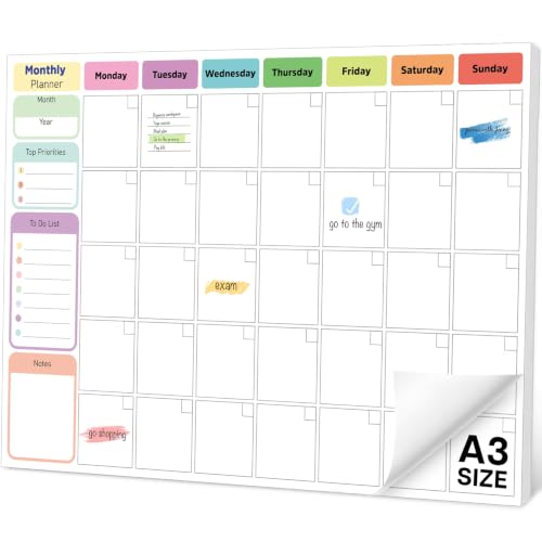 A3 Large Monthly Planner Pad 24 Tear Off Sheets Undated Calendar & Organizer To Do List Notepad Monthly Desk Pad Organiser for Home School Office Enough for 2 Years Use