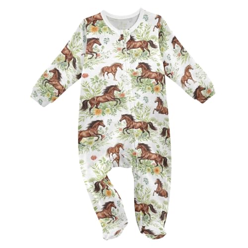 Emelivor Horse Flower Watercolor Baby Newborn Pajamas Outfits Cotton Infant Footed Pjs for Girls Boys Kids