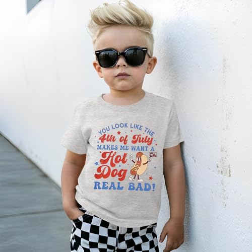 4th of July Shirts for Toddler Boys Funny Hot Dog T Shirt American Flag Tees Tops USA Patriotic Independence Day Clothes(Gray,5-6T)2