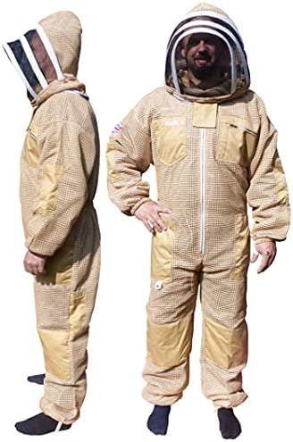 AGS Three layer ventilated olive protection beekeeping suit professional bee suit beekeeper wasp suit (2XL)