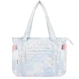 WOBAGMEN Quilted Tote Bag for Women, Lightweight Quilted Tote Bag with Zipper, Large Shoulder Bag with Compartments for Work, Travel, Gym (Blue Green Pin, M)