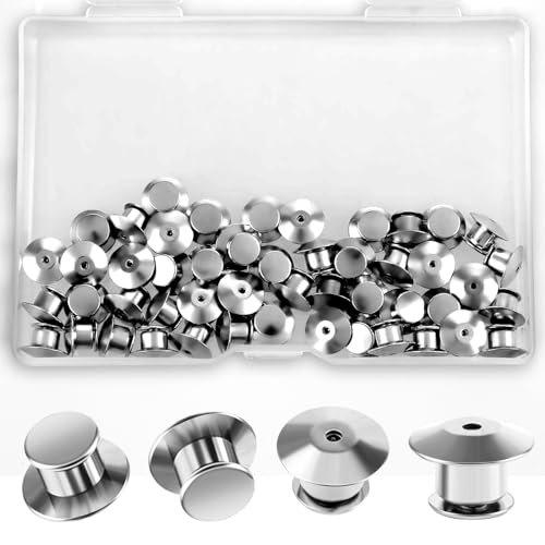GEEHUA 50 perni di bloccaggio, chiusura a perno in metallo, a testa piatta, per spille smaltate (argento)