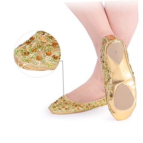 1pair Slip Sequin Latin Dance Shoes Comfortable Round Plate Style Gold Xl for Ballet Gymnastics and Contemporary Dance2