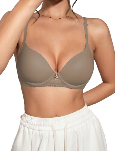 Image of Awinclo Womens Push Up Bras T-Shirt Lightly Padded Underwire Bra Basic Smooth Comfort Everyday Plunge Bra Grey 38D
