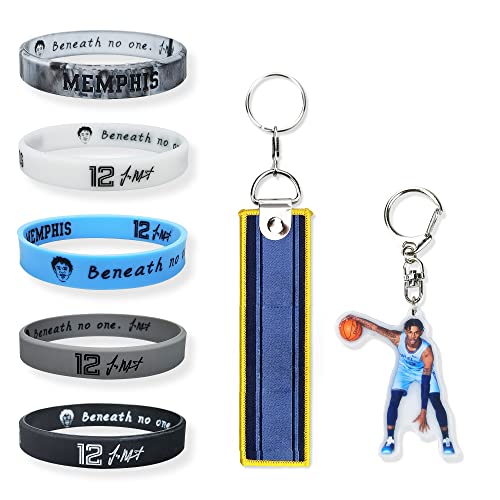JM-Ja Morant Silicone-Bracelet Jamel-Keychain Memphis-Basketball-Pendant, #12 Morant-Signature Rubber Wristbands for Men, Basketball Accessories Sports Wristbands Temetrius Fans Gifts for Boys(7-Pack)