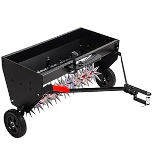 Suchtale Upgrade 40-Inch Tow Behind Spiker Seeder,Combination Tow Spike Aerator,Broadcast Spreader,Steel Hopper Lawn Drop Seed Fertilizer and Spreader,Lawn Soil Aerator Spikes Tractor