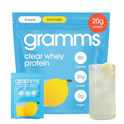 GRAMMS Clear Protein Powder Packets 20G Protein for Women & Men & Lactose Free Grass-Fed Whey Isolate Gluten Free Zero Sugar Gut Friendly Non-Bloating (Lemonade-10 Servings)